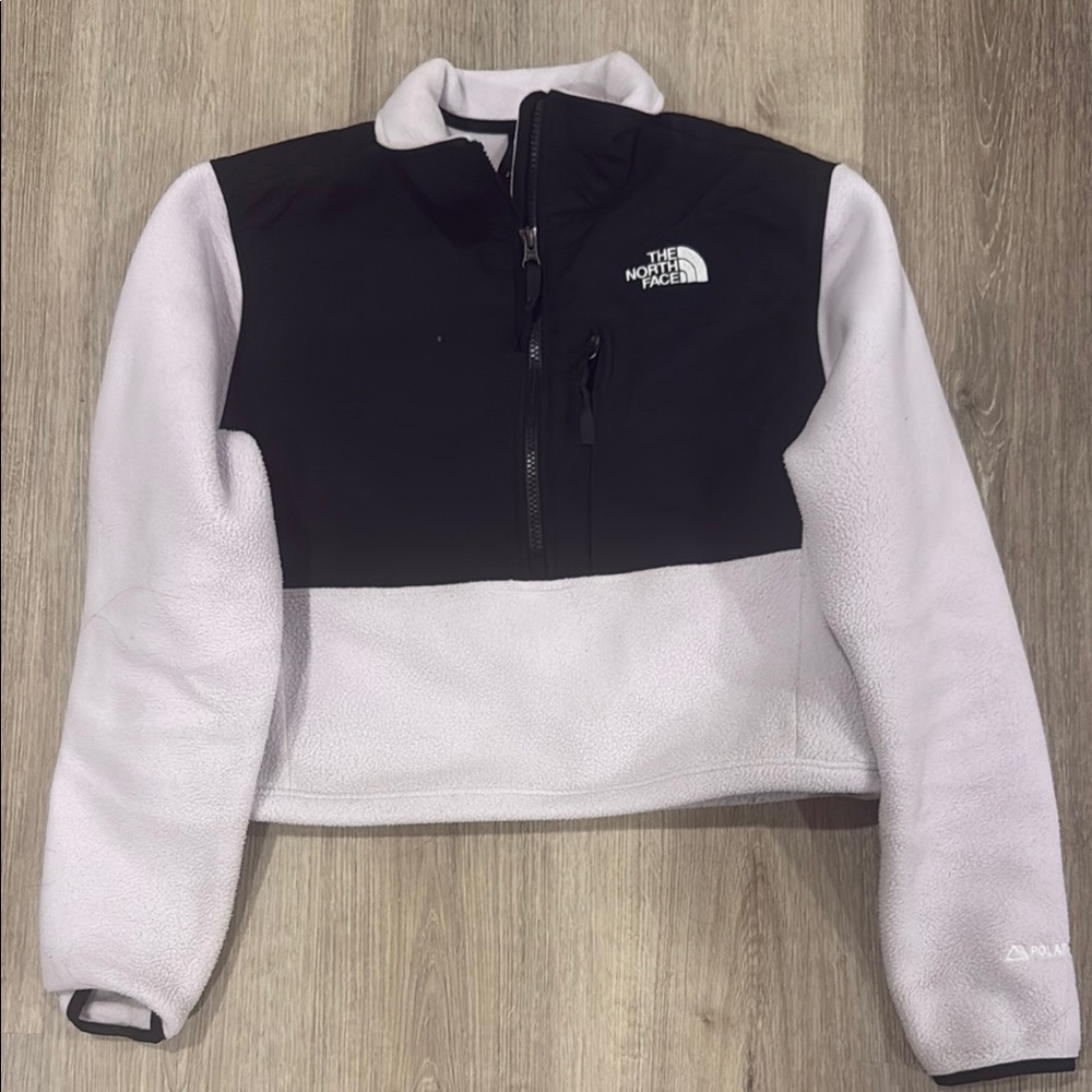 The North Face Black and Pink Fleece Cropped Sweater